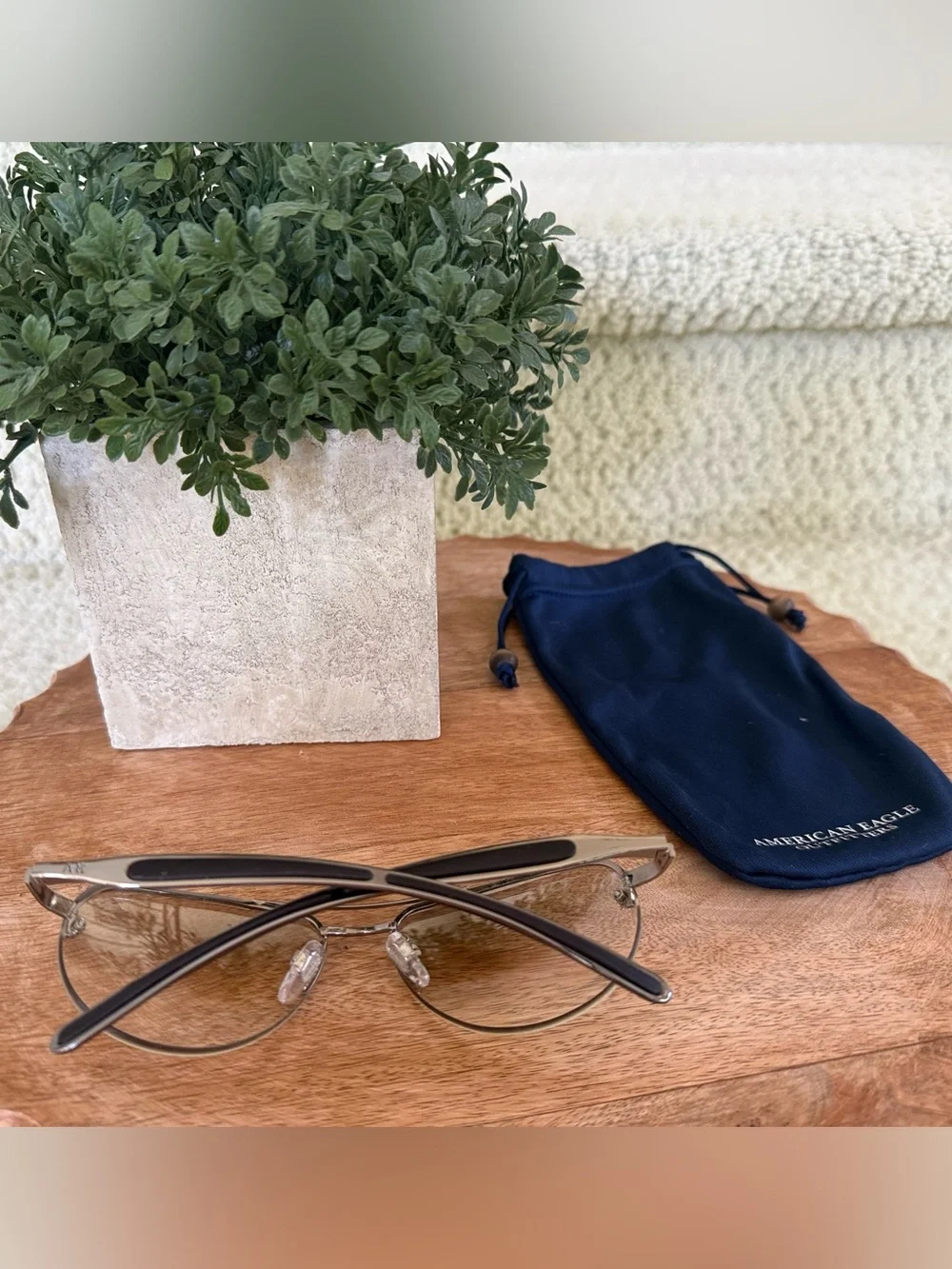 American Eagle Outfitters Clear Lens Aviator Sunglasses with Navy Pouch. 👓
